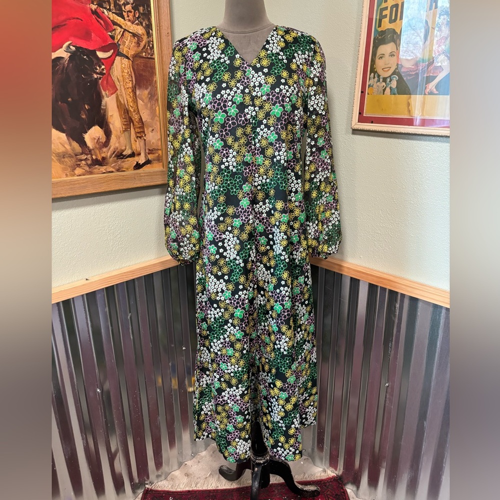 Vtg handmade sheer floral maxi dress